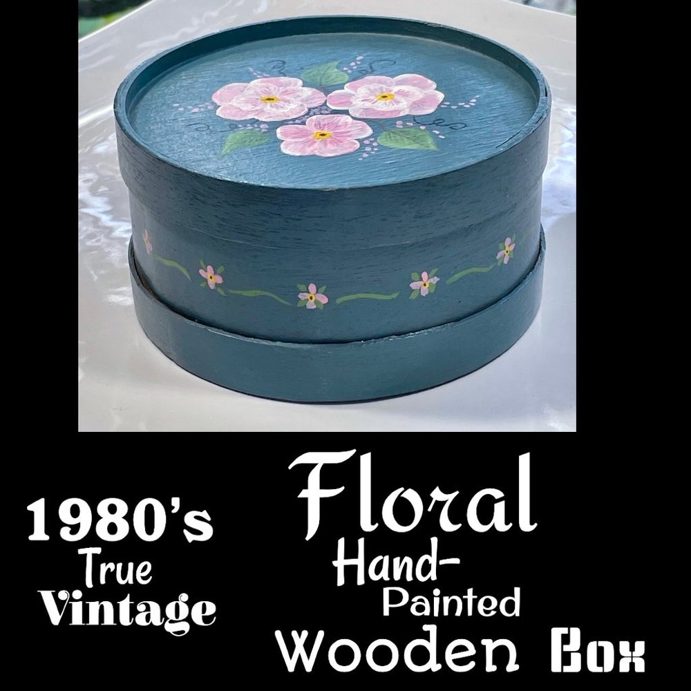 ▪️VTG▪️1980's Floral Hand-Painted Wooden CottageCore Box